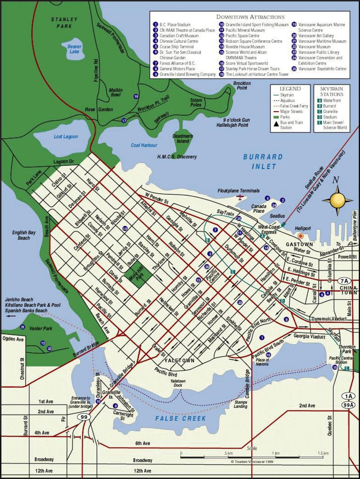 Hartă din centrul orașului vancouver