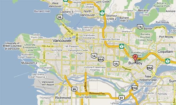 Harta vancouver, burnaby