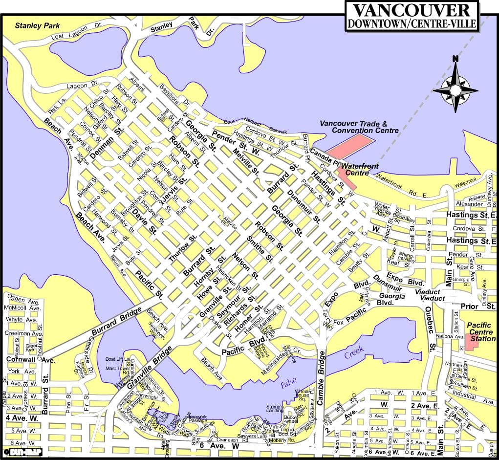 Hartă din centrul orasului vancouver, bc