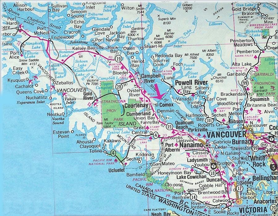 Harta insulei vancouver lacuri