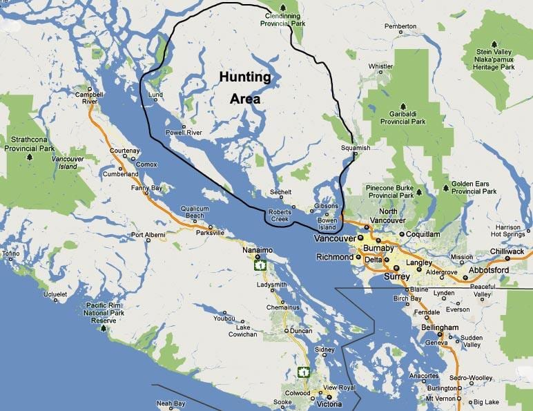 Harta insulei vancouver vânătoare