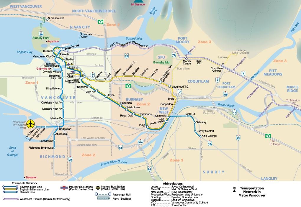 Harta de metro vancouver zona