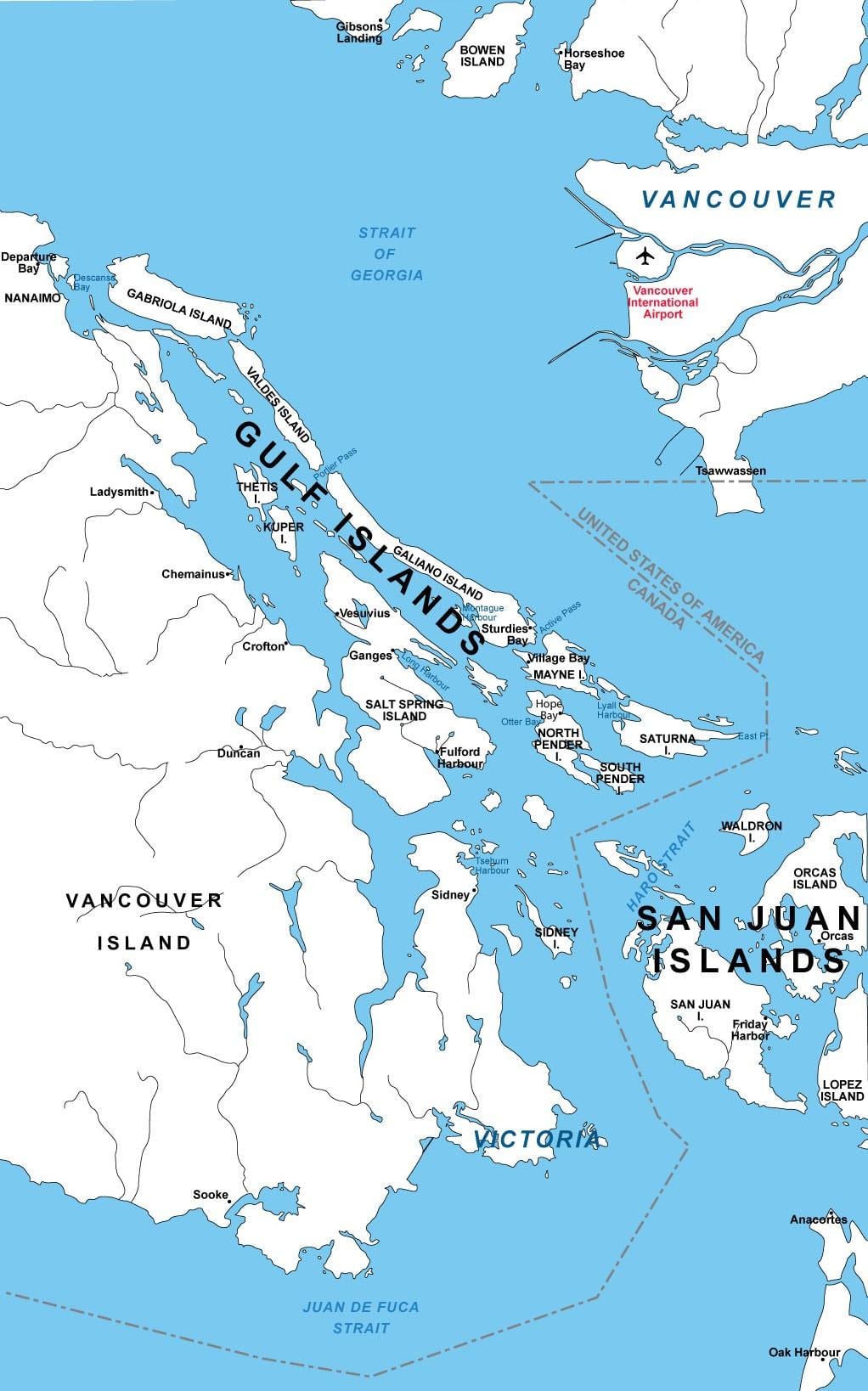 Harta de nord gulf islands