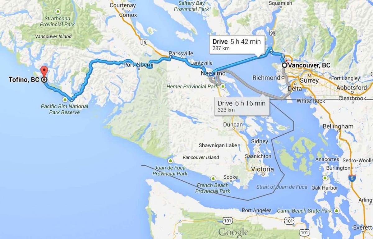 Harta tofino insula vancouver