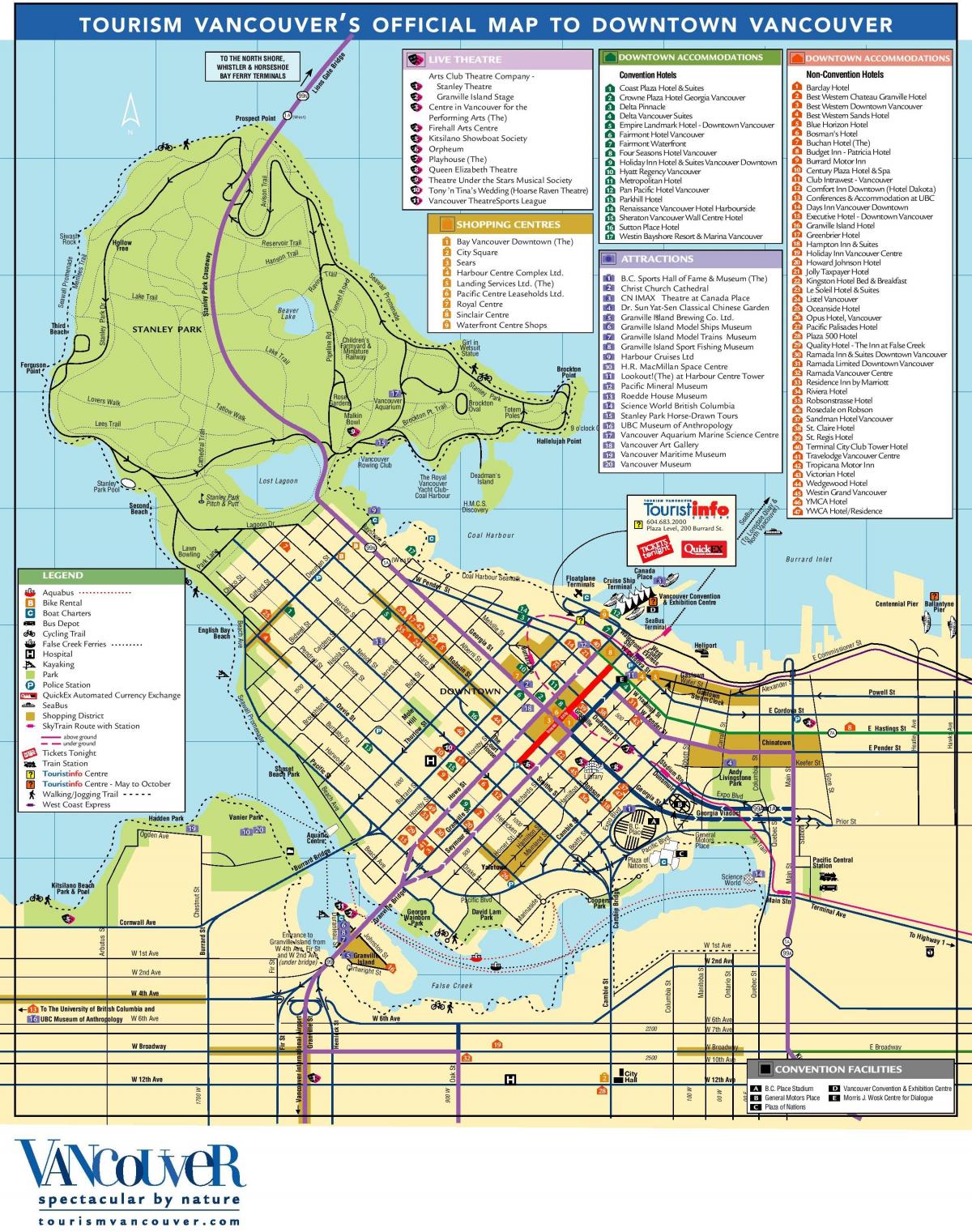 centrul orașului vancouver arată hartă cu atracții