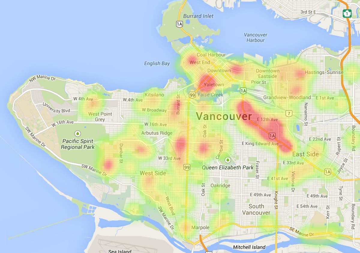 Harta de căldură vancouver