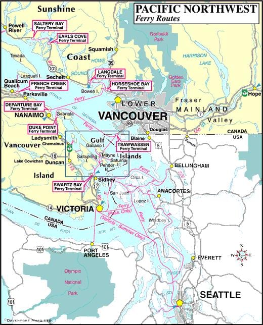 insula vancouver rute de feribot hartă
