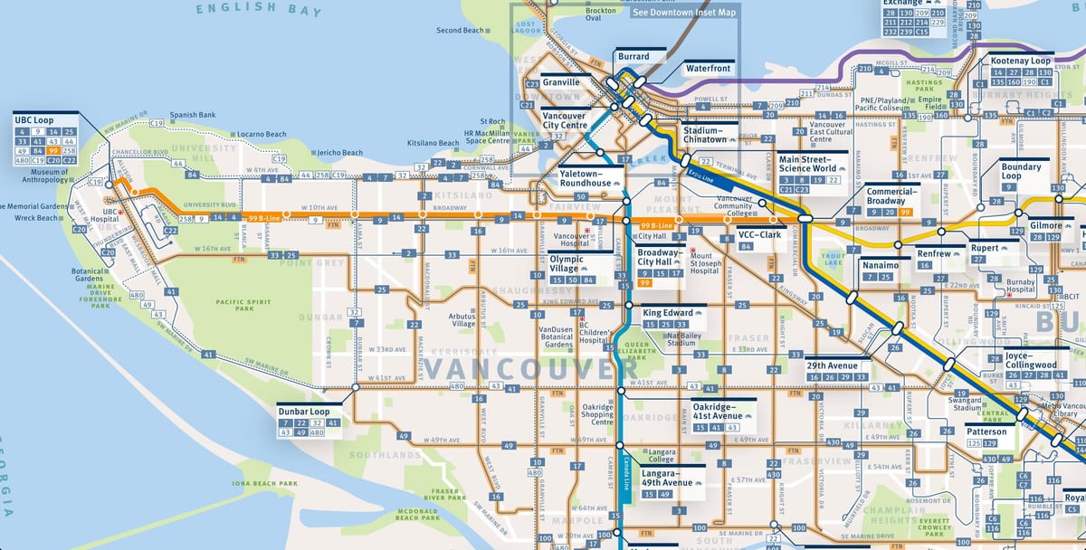 Harta vancouver rute de autobuz