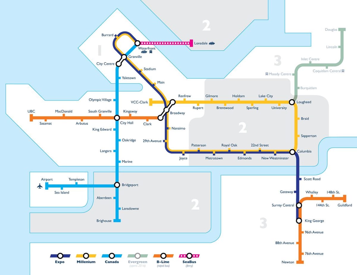 Harta vancouver zonă de tranzit