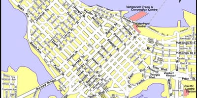 Hartă din centrul orasului vancouver, canada