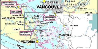 Insula Vancouver rute de feribot hartă